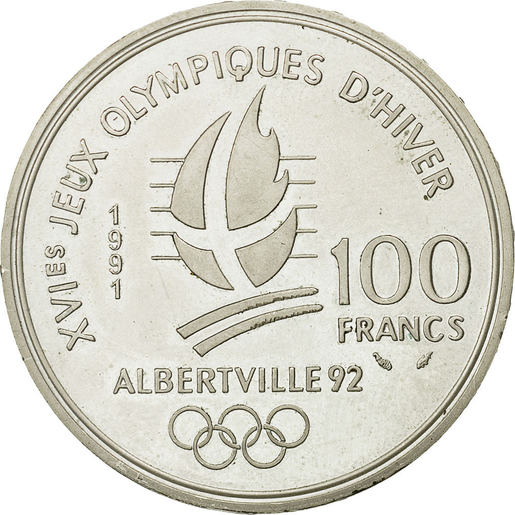 Coin, France, Jeux Olympiques d'Hiver, 100 Francs, 1991, Paris, MS(64), Silver