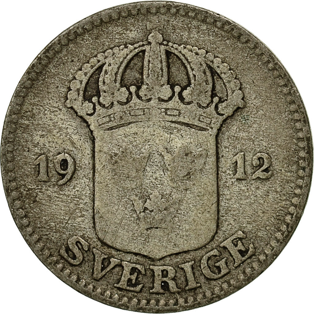 Coin, Sweden, Gustaf V, 25 Öre, 1912, VF(20-25), Silver, KM:785
