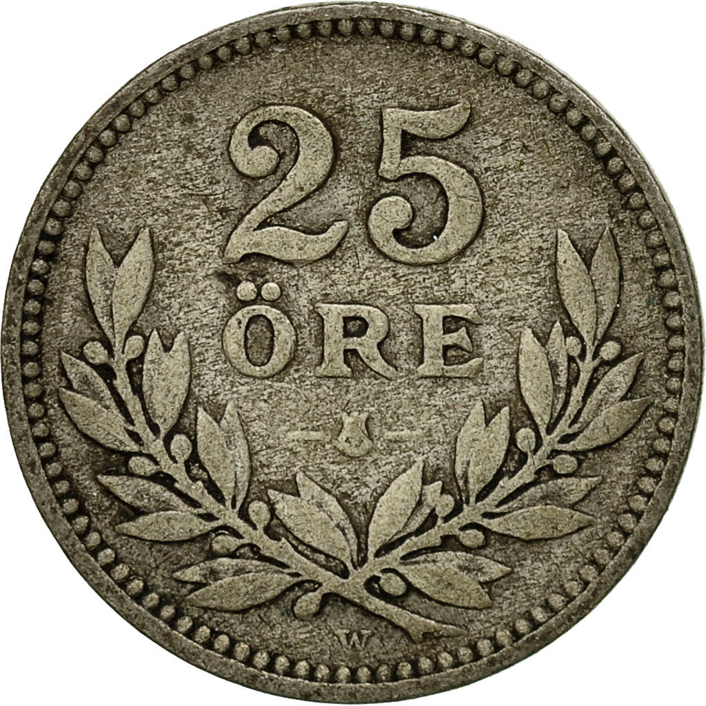 Coin, Sweden, Gustaf V, 25 Öre, 1912, VF(20-25), Silver, KM:785