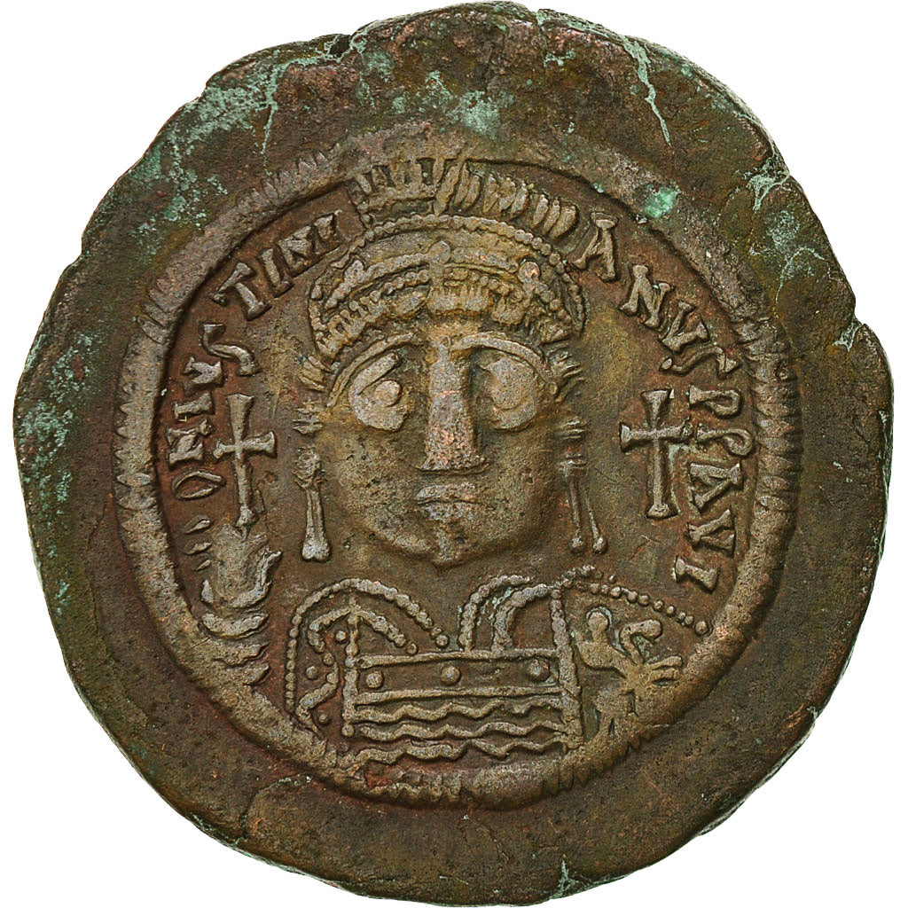 Moneta, Justinian I, Follis, An 16 (542-543), Constantinople, BB+, Rame