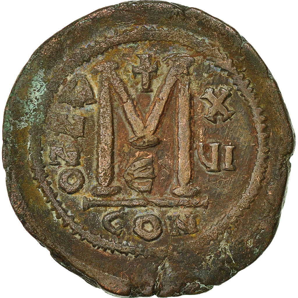 Moneta, Justinian I, Follis, An 16 (542-543), Constantinople, BB+, Rame