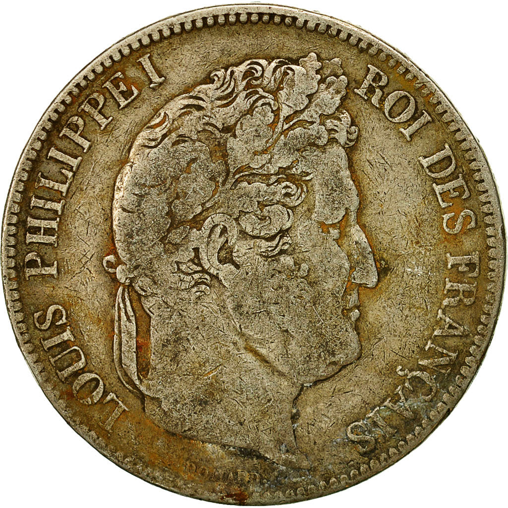 Moneta, Francia, Louis-Philippe, 5 Francs, 1833, Lyons, MB+, Argento, KM:749.4