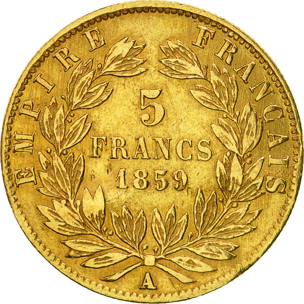 Moneta, Francia, Napoleon III, Napoléon III, 5 Francs, 1859, Paris, BB, Oro