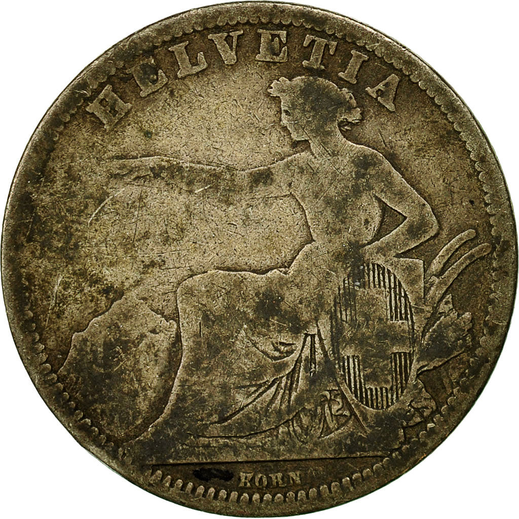 Coin, Switzerland, Franc, 1861, Bern, VF(20-25), Silver, KM:9a
