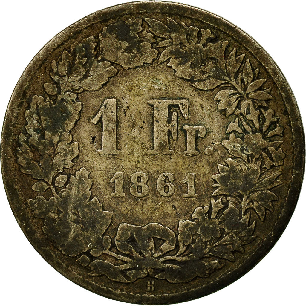 Coin, Switzerland, Franc, 1861, Bern, VF(20-25), Silver, KM:9a