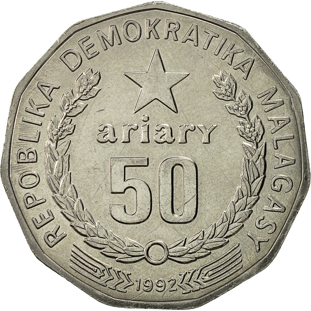 Madagascar, 50 Ariary, 1992, MS(60-62), Stainless Steel, KM:20
