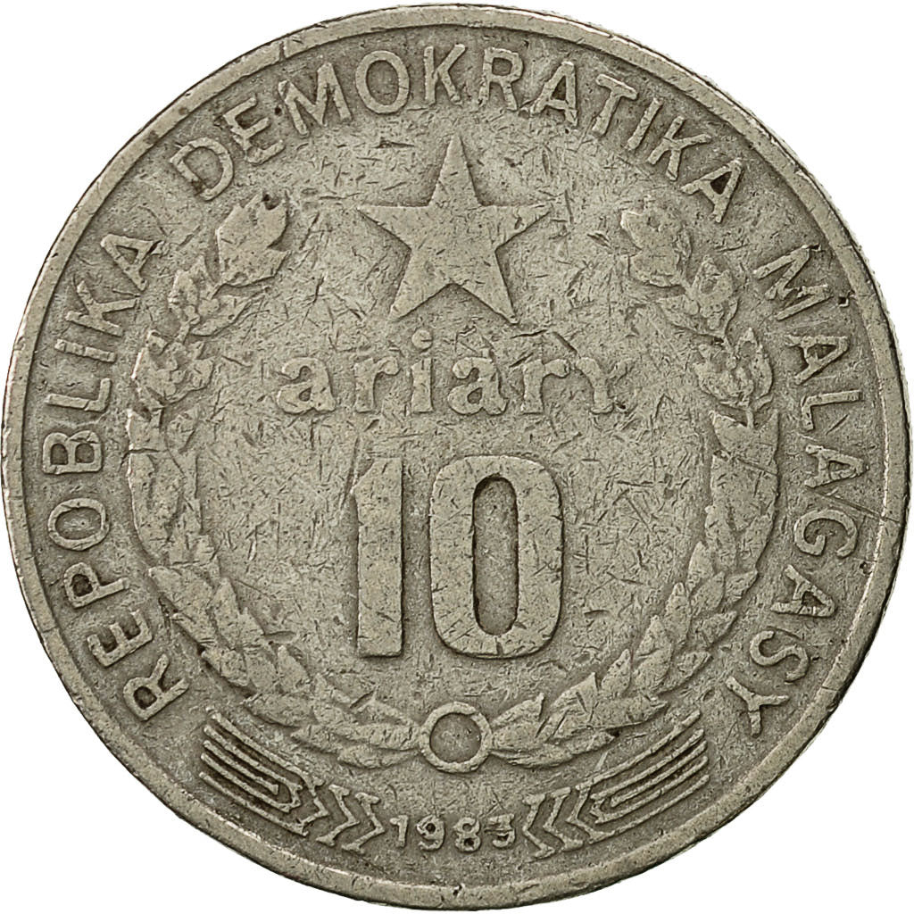 Madagascar, 10 Ariary, 1983, VF(20-25), Copper-nickel, KM:13b