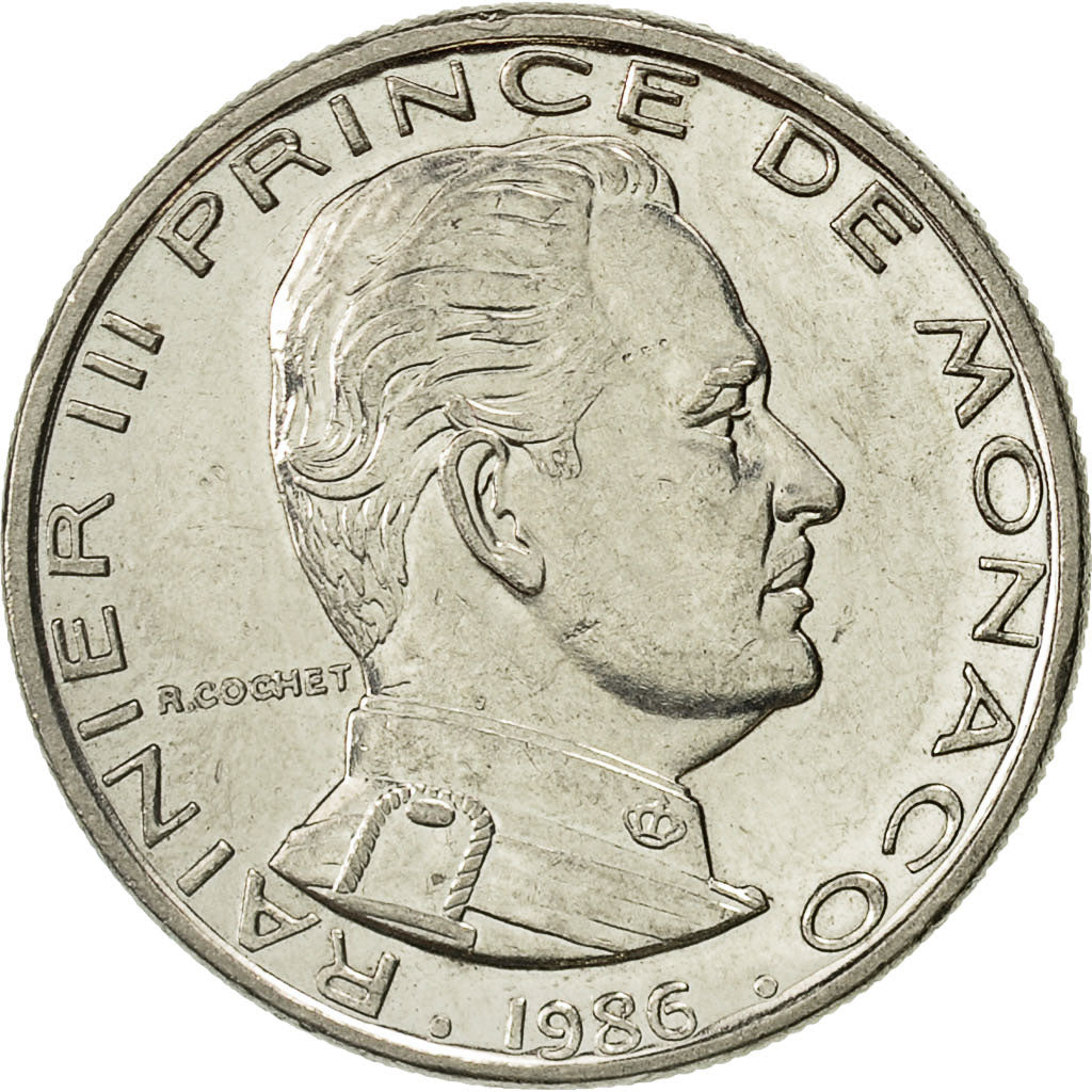 Monaco, Rainier III, Franc, 1986, MS(63), Nickel, KM:140, Gadoury:MC 150