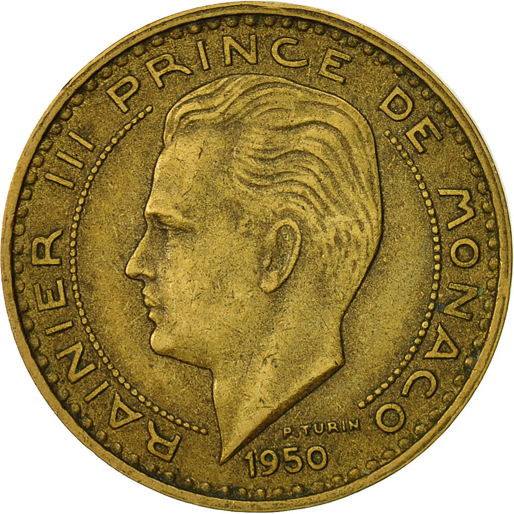 Monnaie, Monaco, Rainier III, 20 Francs, Vingt, 1950, TTB, Aluminum-Bronze