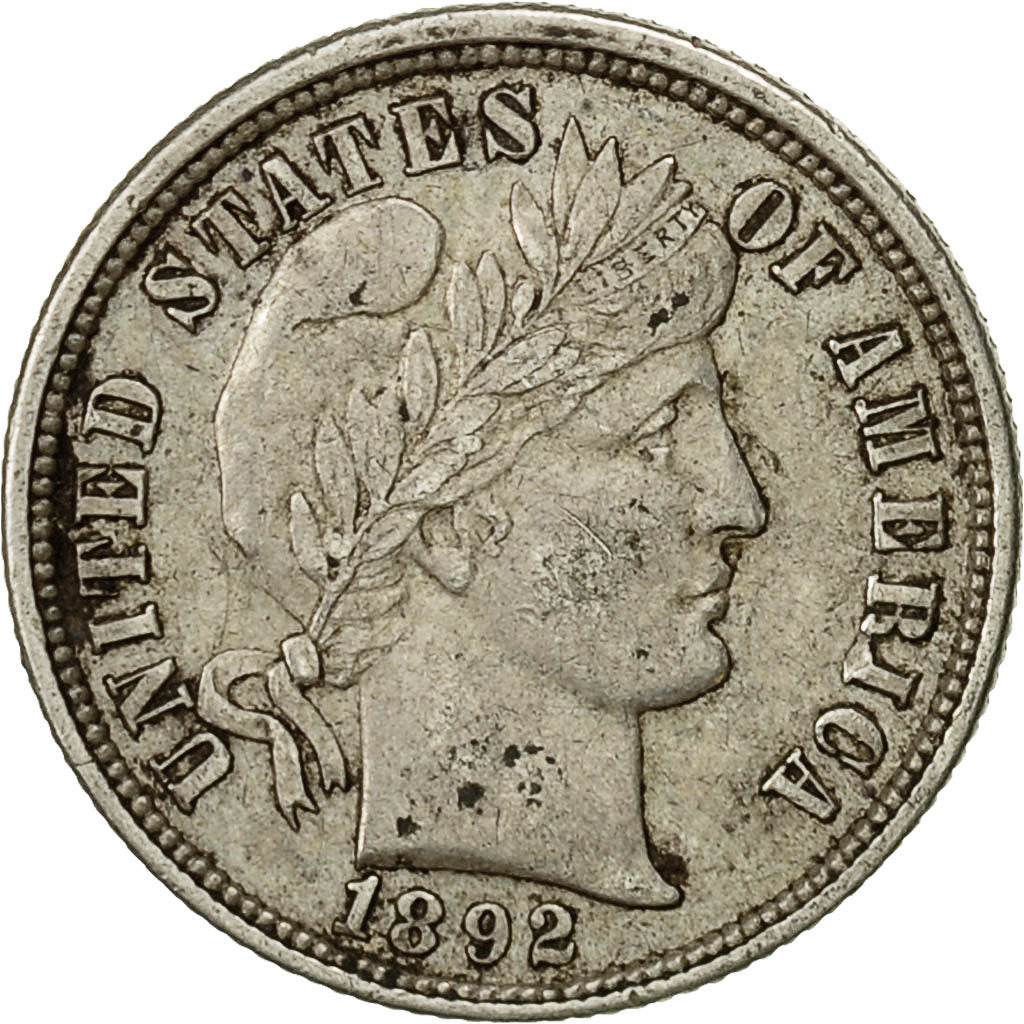 United States, Barber Dime, 1892, Philadelphia, AU(55-58)