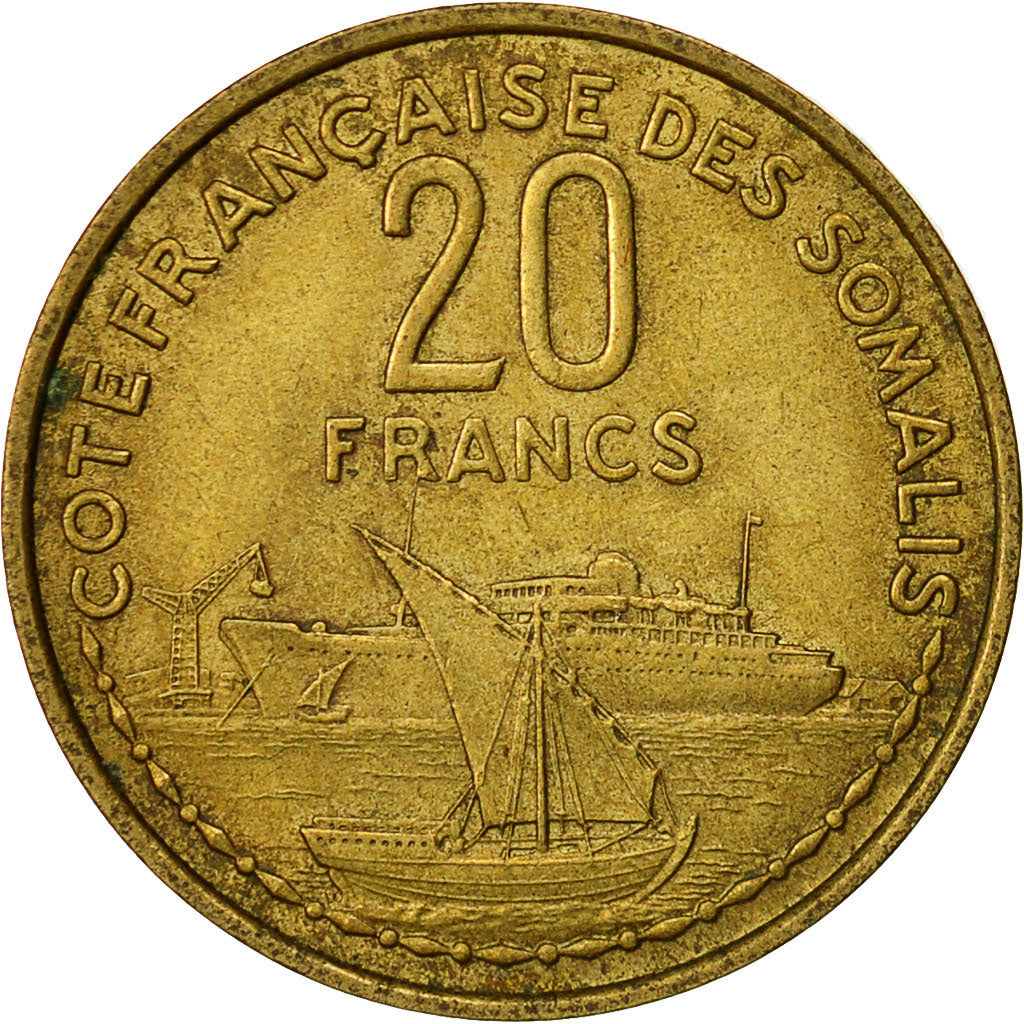 French Somaliland, 20 Francs, 1952, Paris, AU(55-58), Aluminum-Bronze, KM:7