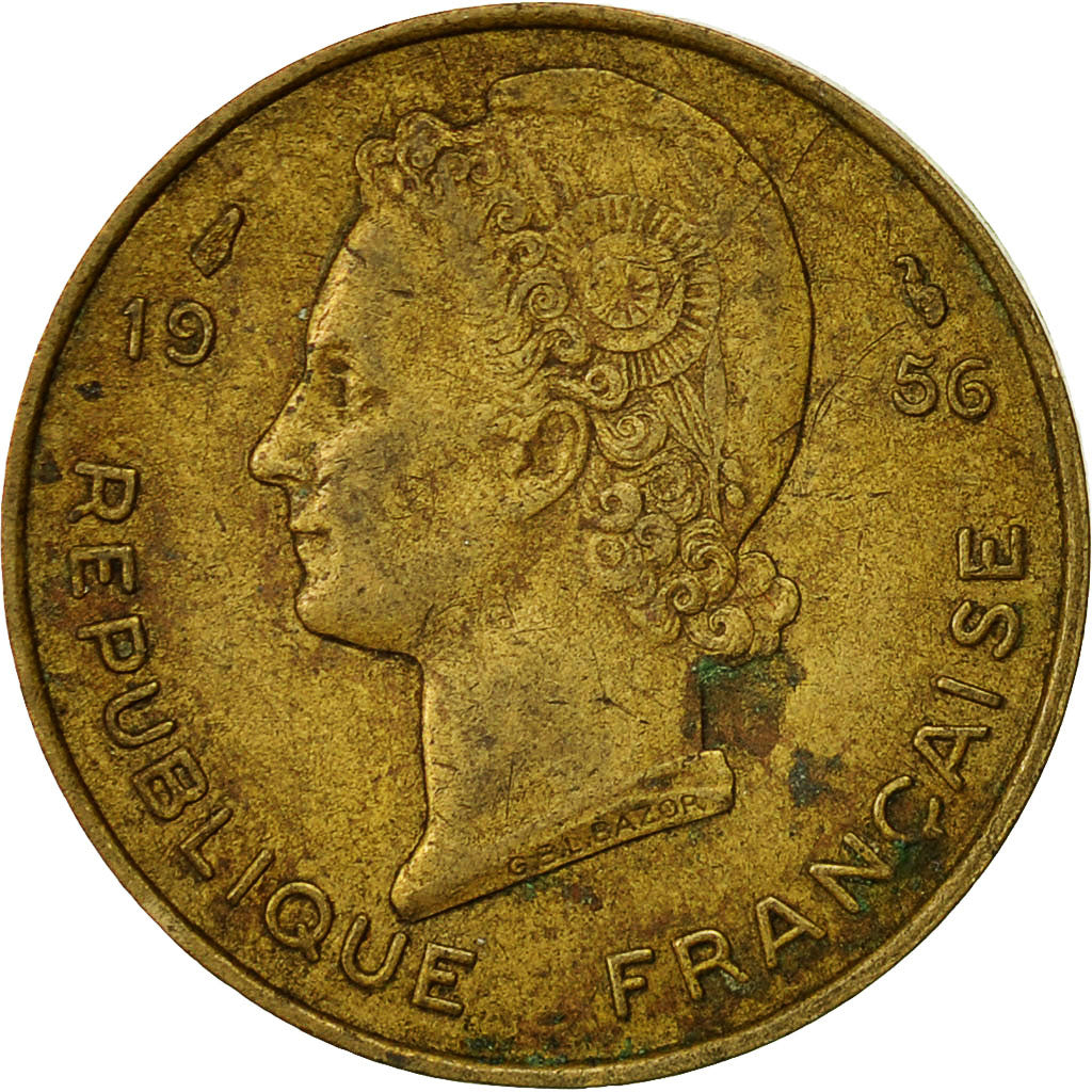 Coin, French West Africa, 10 Francs, 1956, Paris, VF(30-35), Aluminum-Bronze