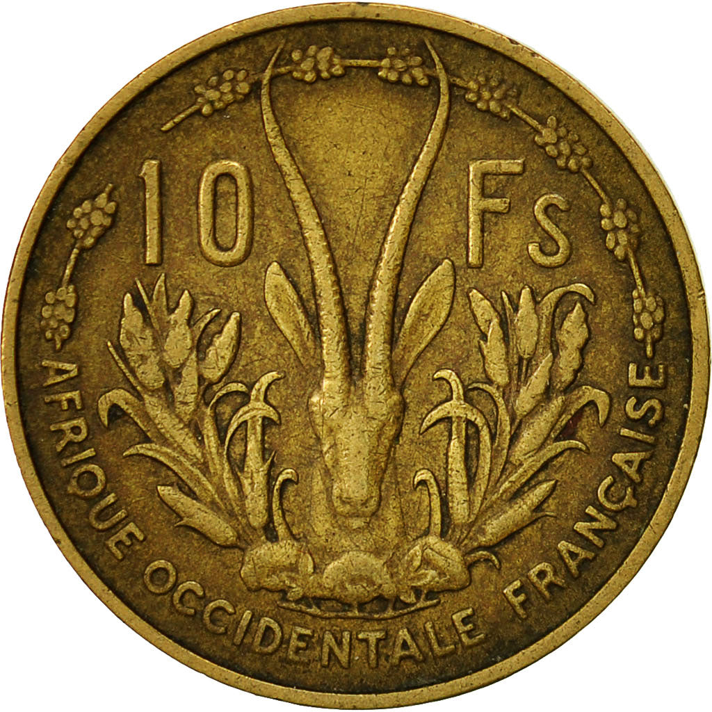 Coin, French West Africa, 10 Francs, 1956, Paris, VF(30-35), Aluminum-Bronze