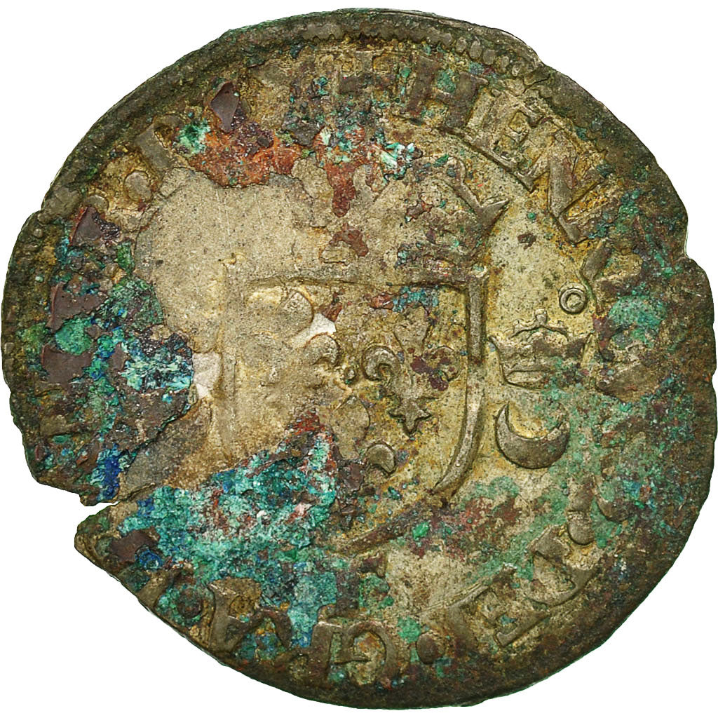 Monnaie, France, Henri II, Douzain aux croissants, 1551, Nantes, TB, Billon