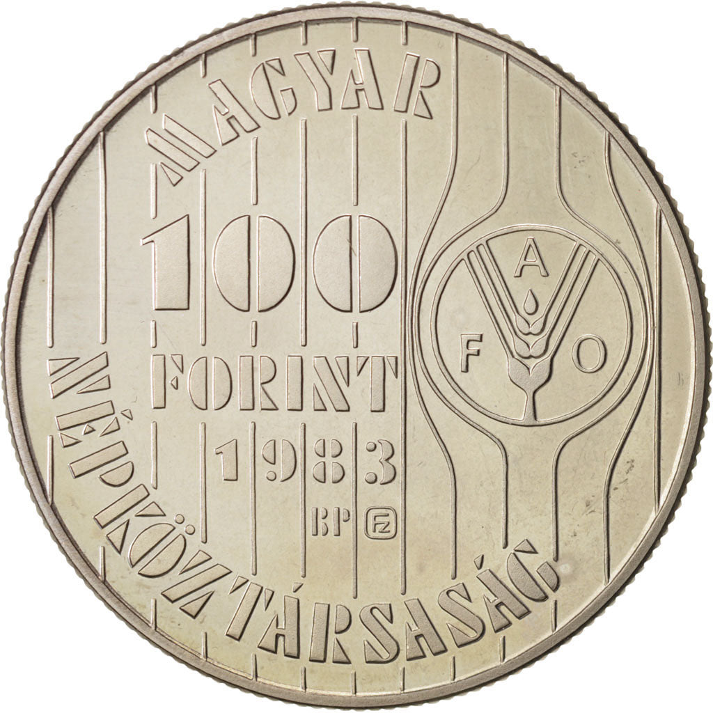Coin, Hungary, 100 Forint, Szaz, 1983, MS(65-70), Copper-nickel, KM:631