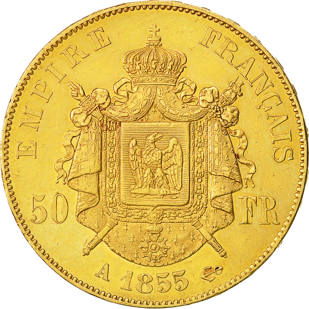 Coin, France, Napoleon III, 50 Francs, 1855, Paris, AU(50-53), Gold, KM 785.1