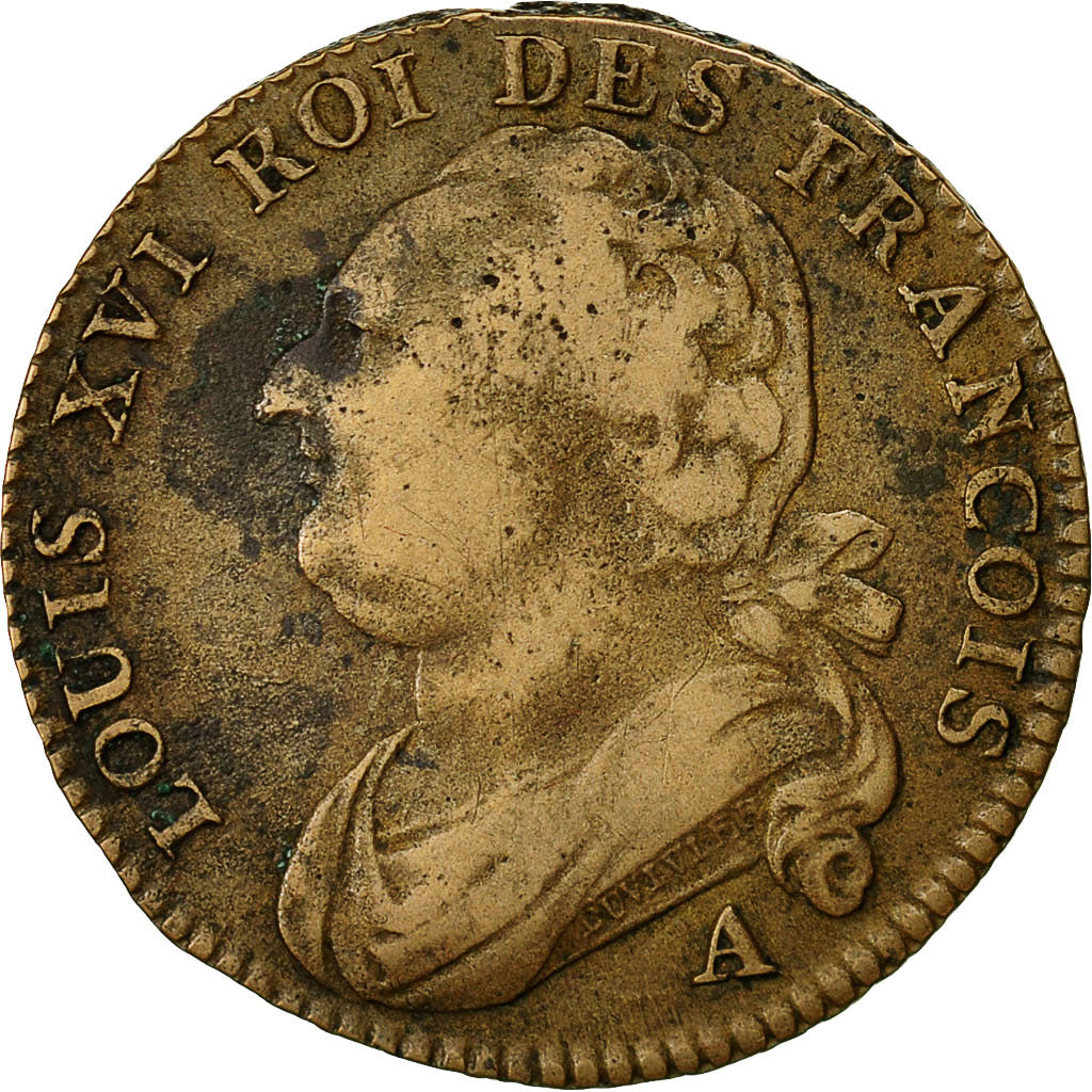 Moneta, Francia, Louis XVI, 12 deniers françois, 12 Deniers, 1792, Paris, MB+