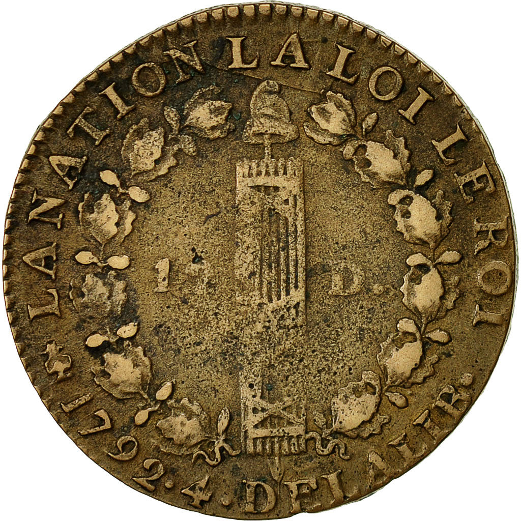 Moneta, Francia, Louis XVI, 12 deniers françois, 12 Deniers, 1792, Paris, MB+