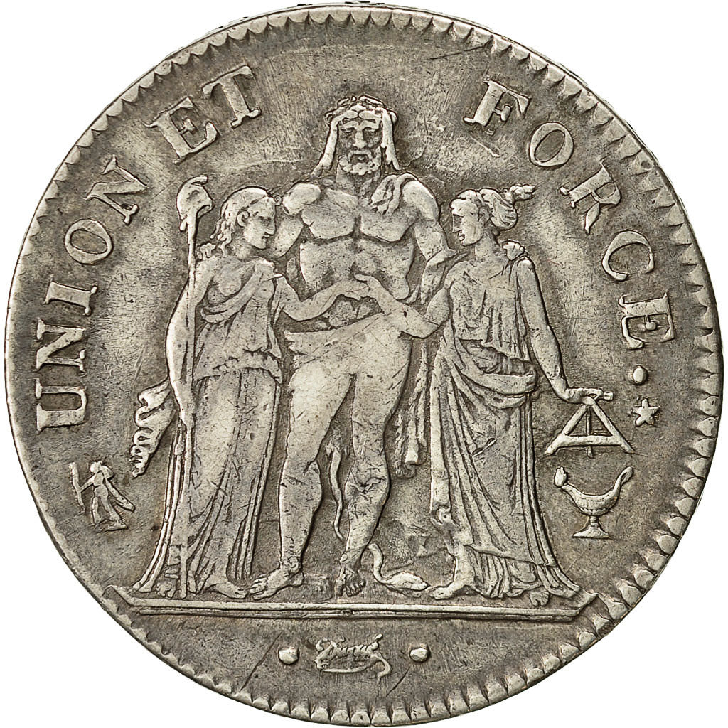 France, Union et Force, 5 Francs, 1800, Bordeaux, EF(40-45), Silver, KM:639.5