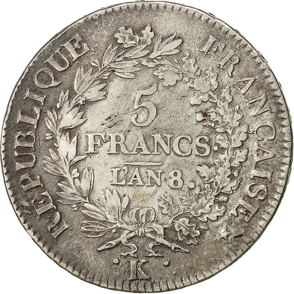 France, Union et Force, 5 Francs, 1800, Bordeaux, EF(40-45), Silver, KM:639.5