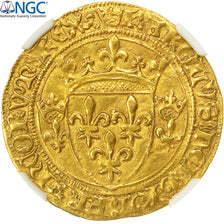 Moneda, Francia, Charles VII, Ecu d'or, 1445, Lyon, NGC, AU58, EBC, Oro, graded