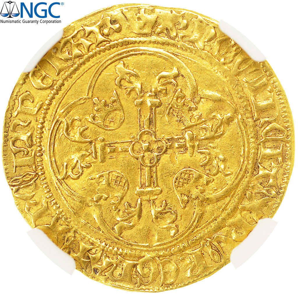 Coin, France, Charles VII, Ecu d'or, 1445, Lyon, NGC, AU58, AU(55-58), Gold