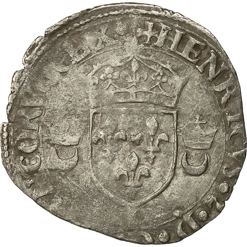 Monnaie, France, Henri II, Douzain aux croissants, 1551, Nantes, TB, Billon