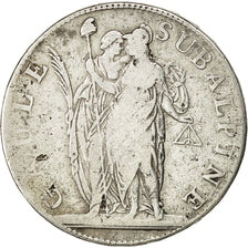 Moneda, Estados italianos, PIEDMONT REPUBLIC, 5 Francs, 1801, Turin, BC+, Plata