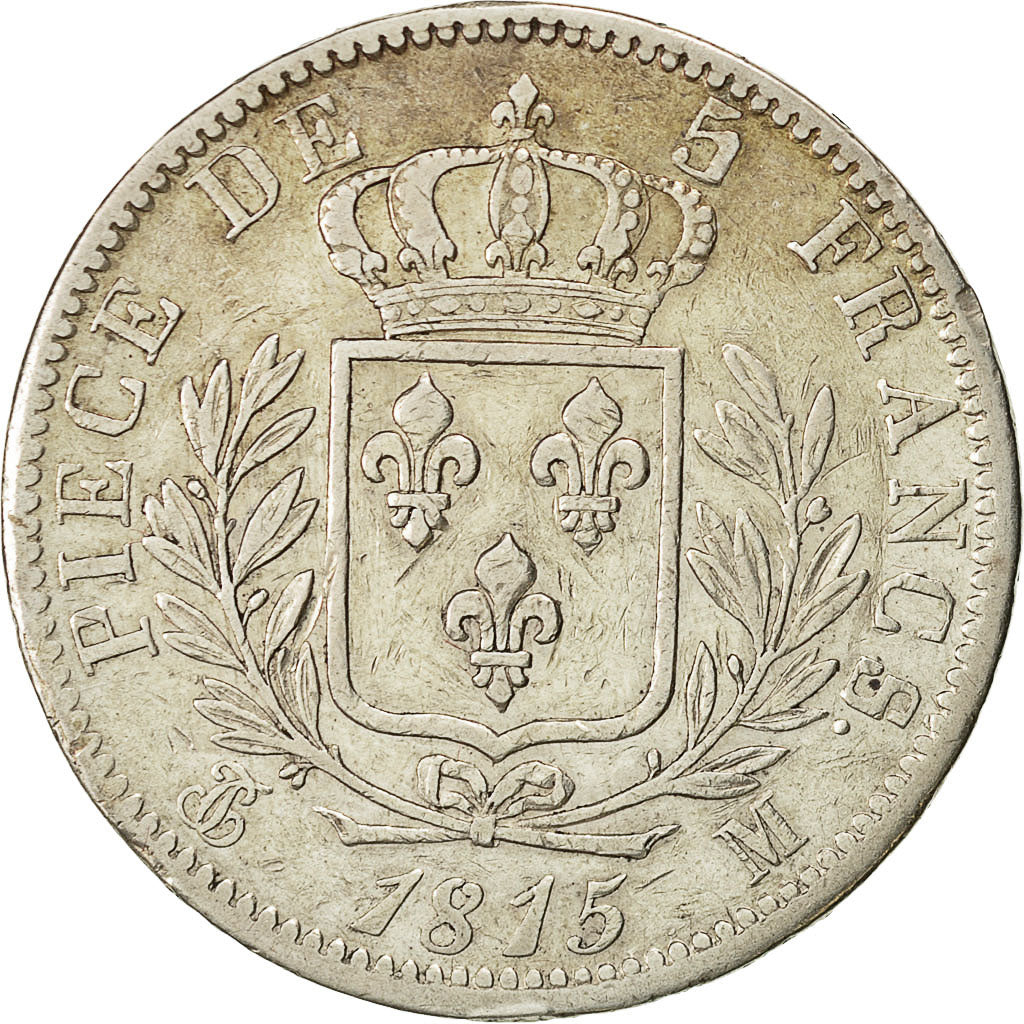 France, Louis XVIII, 5 Francs, 1815, Toulouse, VF(30-35), Silver