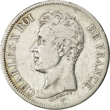 Moneta, Francia, Charles X, 5 Francs, 1825, Paris, MB+, Argento, KM:720.1