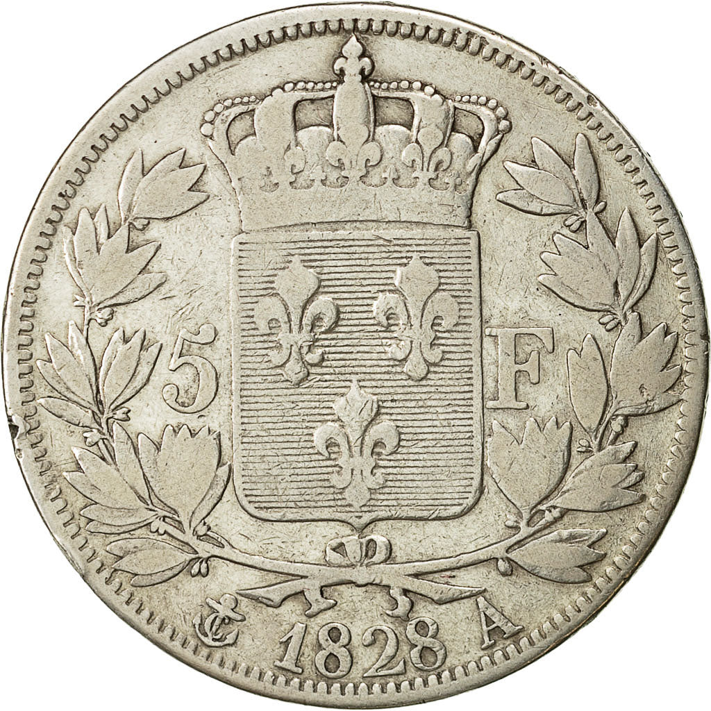 France, Charles X, 5 Francs, 1828, Paris, VF(20-25), Silver, KM:728.1