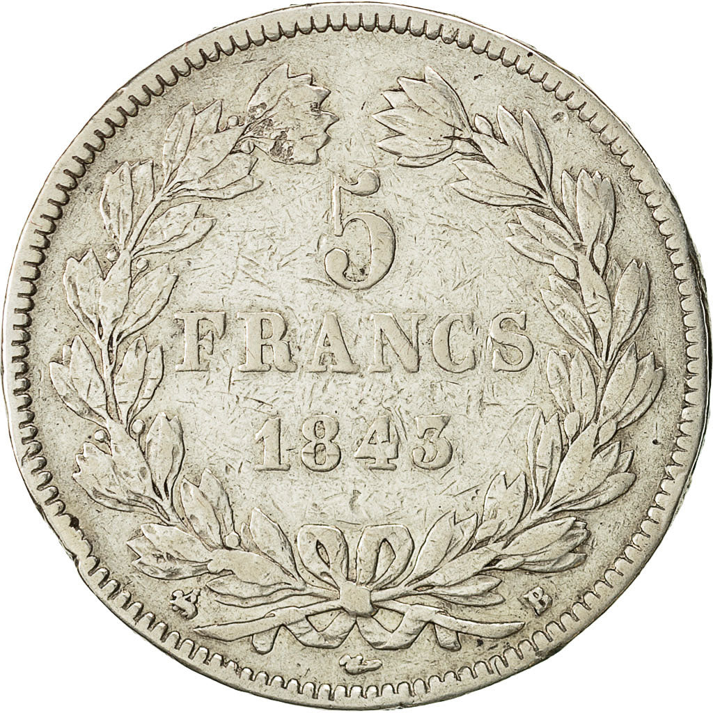 Coin, France, Louis-Philippe, 5 Francs, 1843, Rouen, F(12-15), Silver, KM:749.2