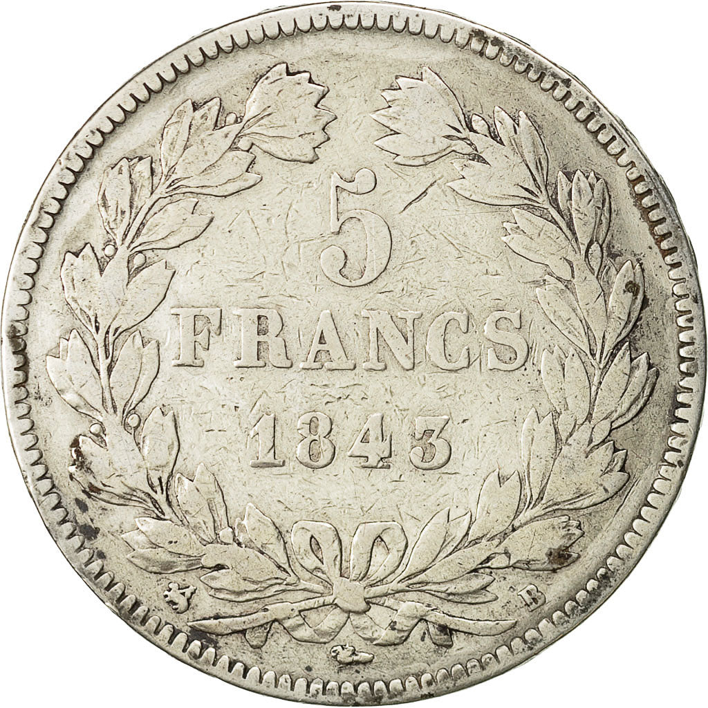 Coin, France, Louis-Philippe, 5 Francs, 1843, Rouen, VF(20-25), Silver