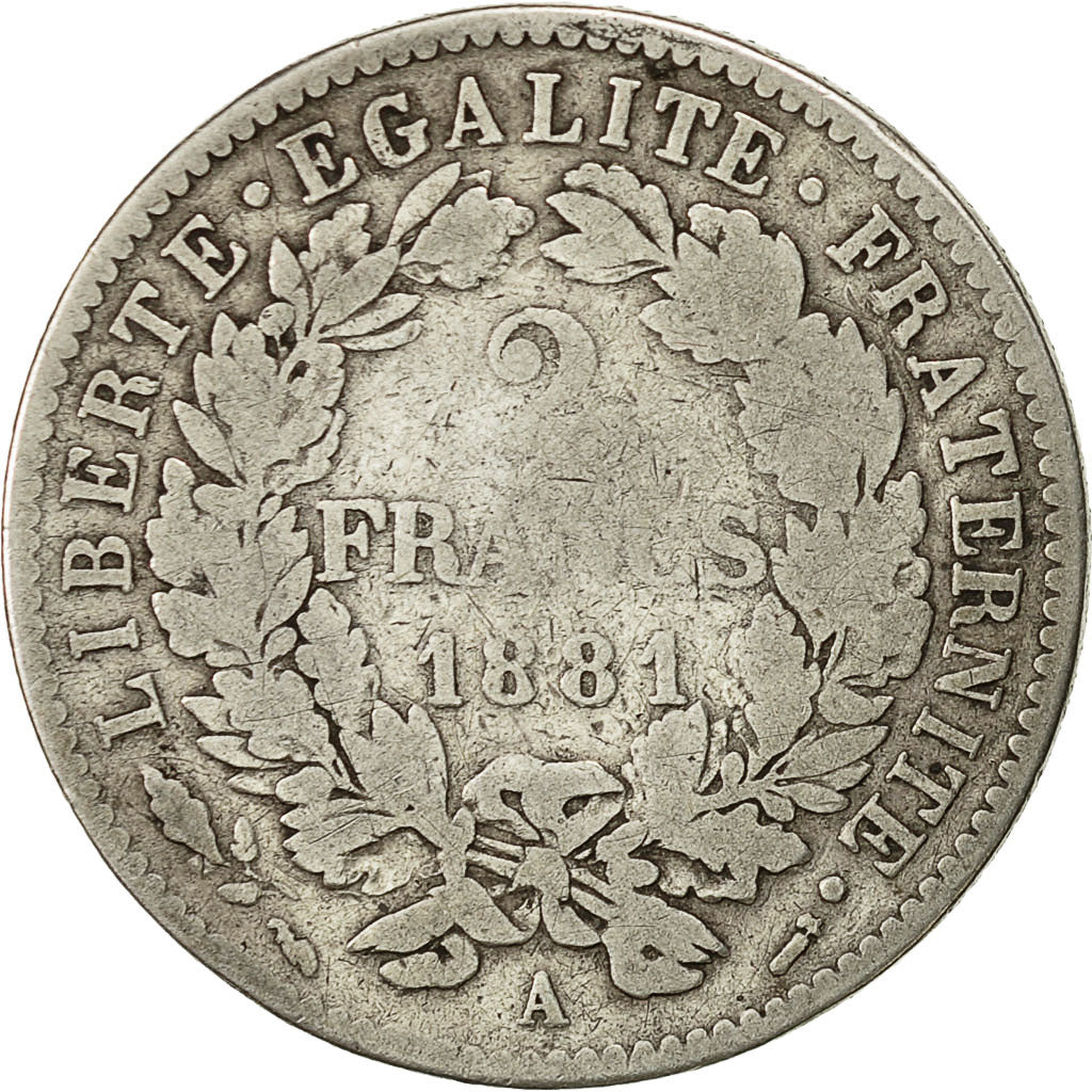 Coin, France, Cérès, 2 Francs, 1881, Paris, F(12-15), Silver, KM:817.1