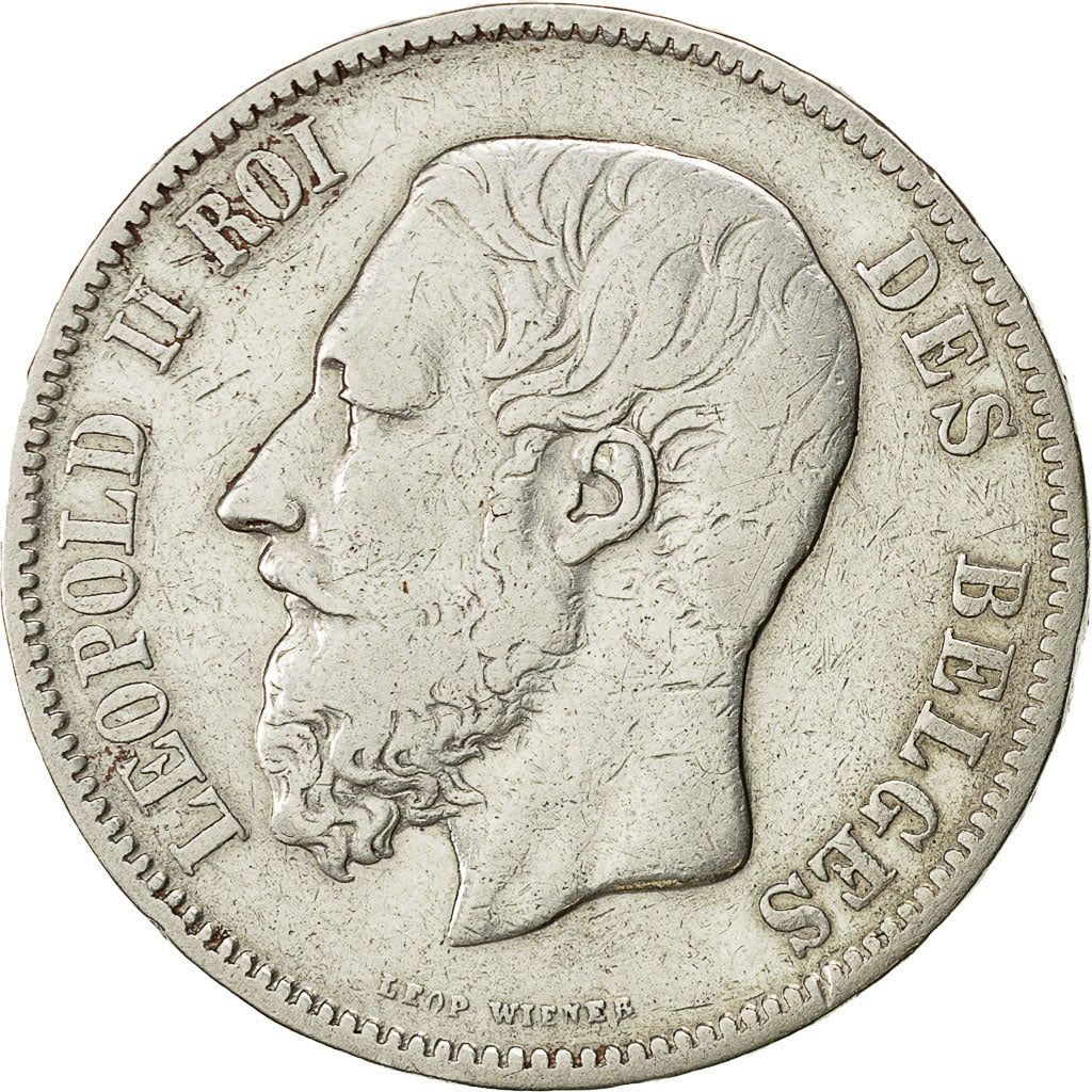 Moneta, Belgio, Leopold II, 5 Francs, 5 Frank, 1869, MB+, Argento, KM:24