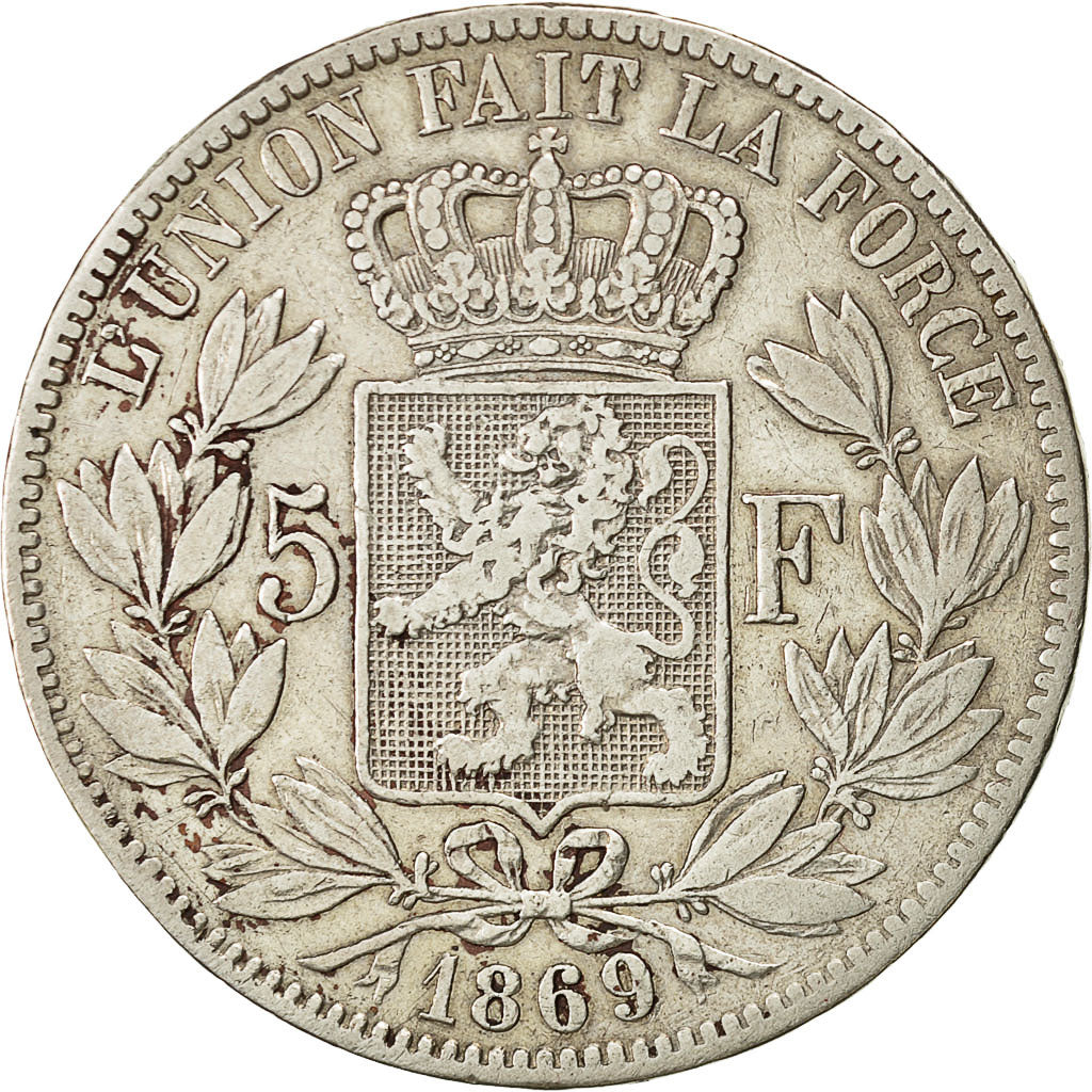 Moneta, Belgio, Leopold II, 5 Francs, 5 Frank, 1869, MB+, Argento, KM:24