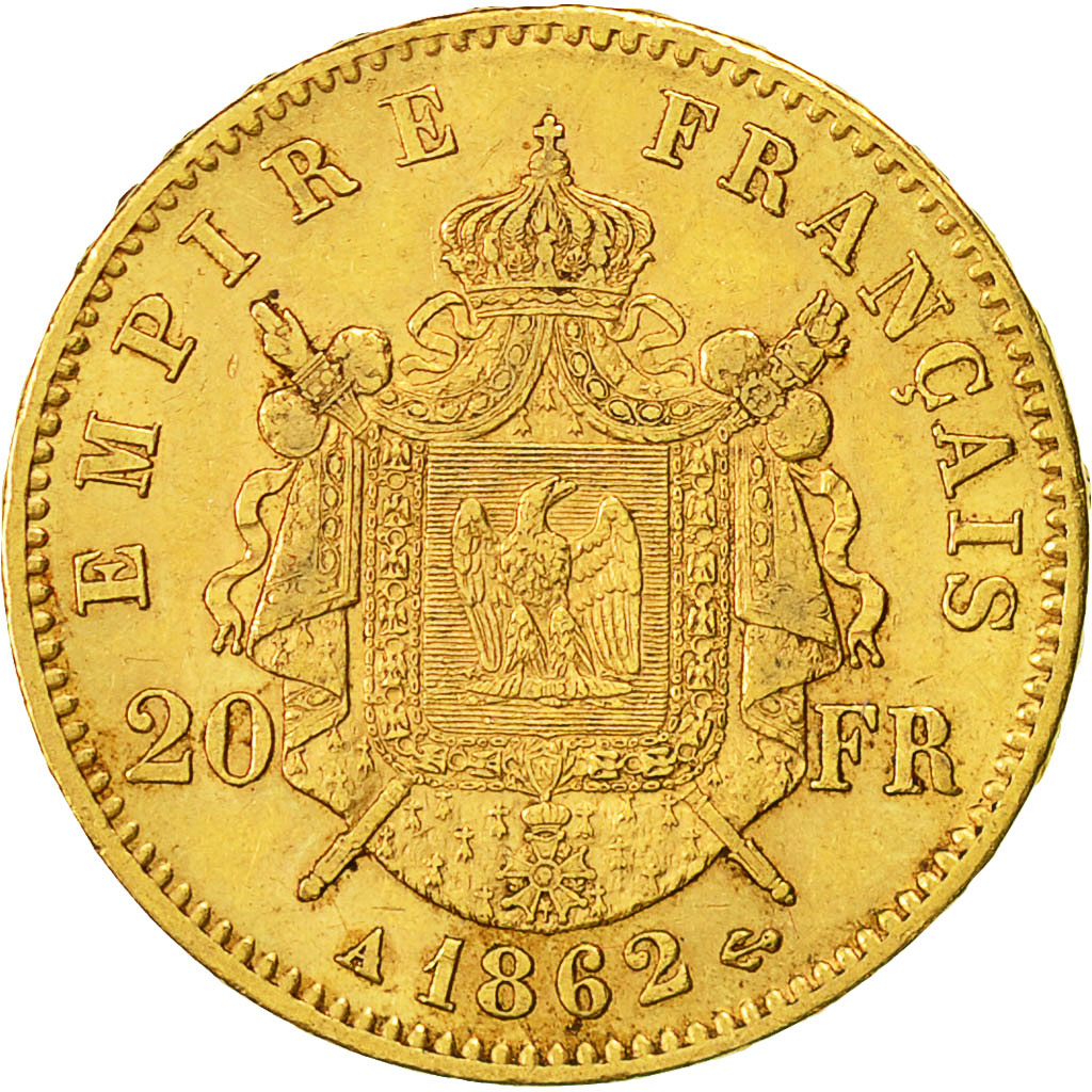 Coin, France, Napoleon III, Napoléon III, 20 Francs, 1862, Paris, AU(55-58)