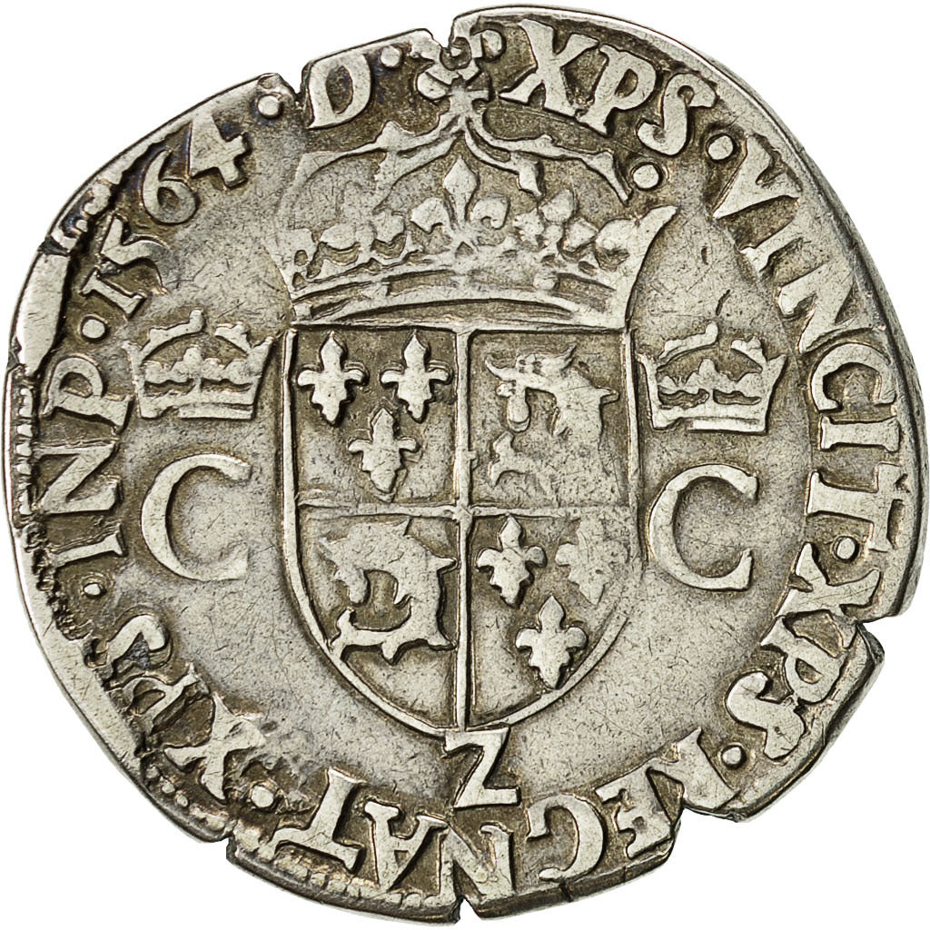 Coin, France, Charles IX, Teston, 1564, Grenoble, VF(30-35), Silver