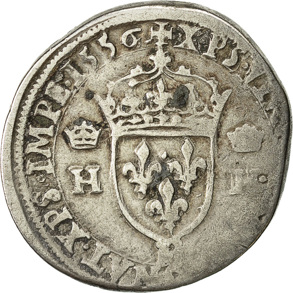 Coin, France, Henri II, Teston, 1556, La Rochelle, F(12-15), Silver