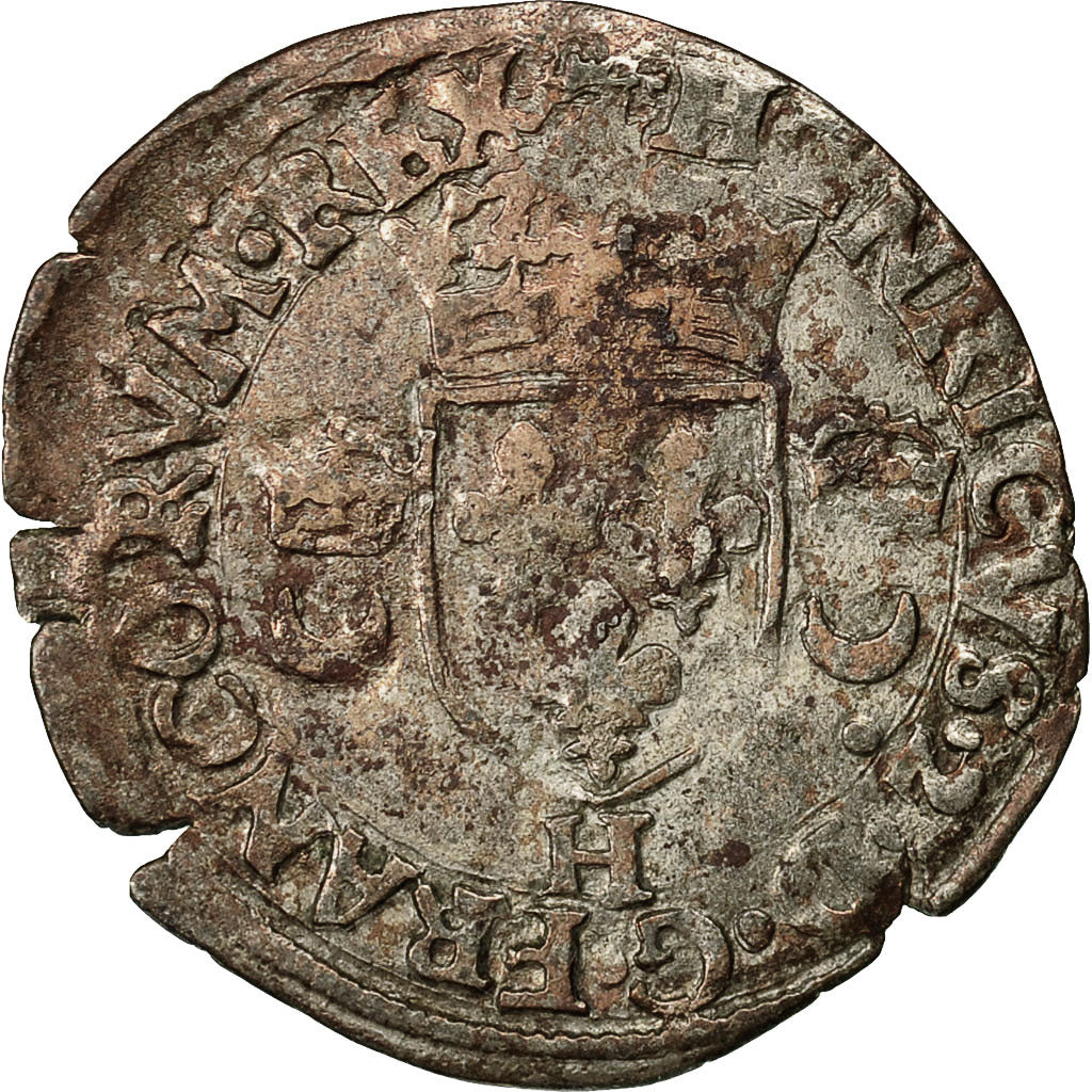 Coin, France, Henri II, Douzain aux croissants, 1550, La Rochelle, VF(20-25)
