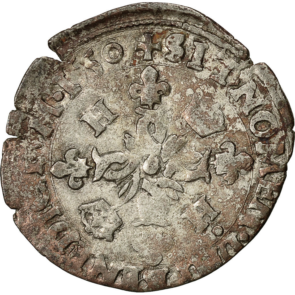 Coin, France, Henri II, Douzain aux croissants, 1550, La Rochelle, VF(20-25)