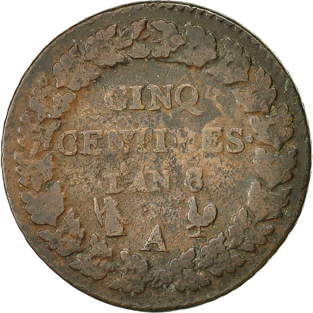 Monnaie, France, Dupré, 5 Centimes, 1799, Paris, TB, Bronze, KM:640.1
