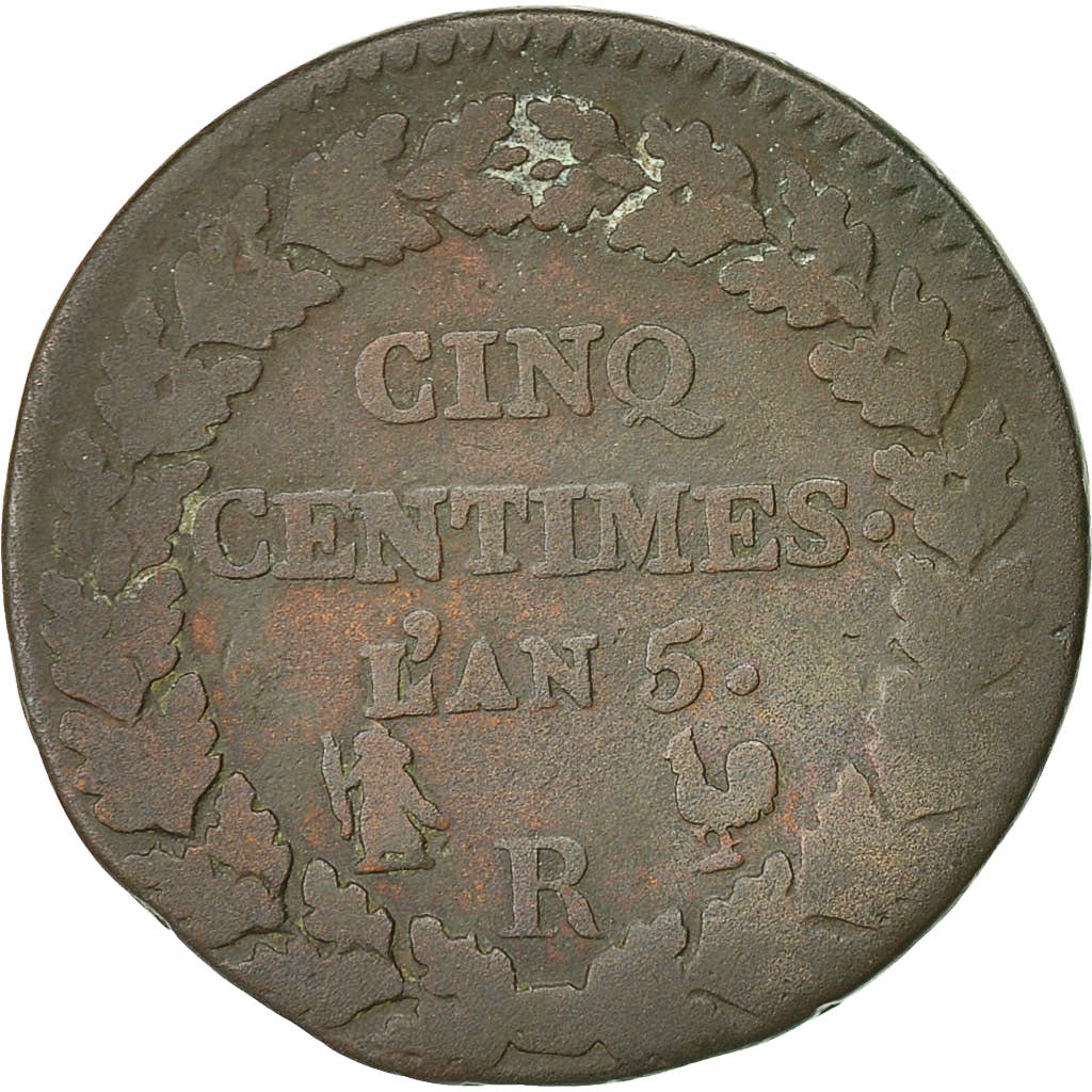 Münze, Frankreich, Dupré, 5 Centimes, 1796, Orléans, SGE+, Bronze, KM:640.9