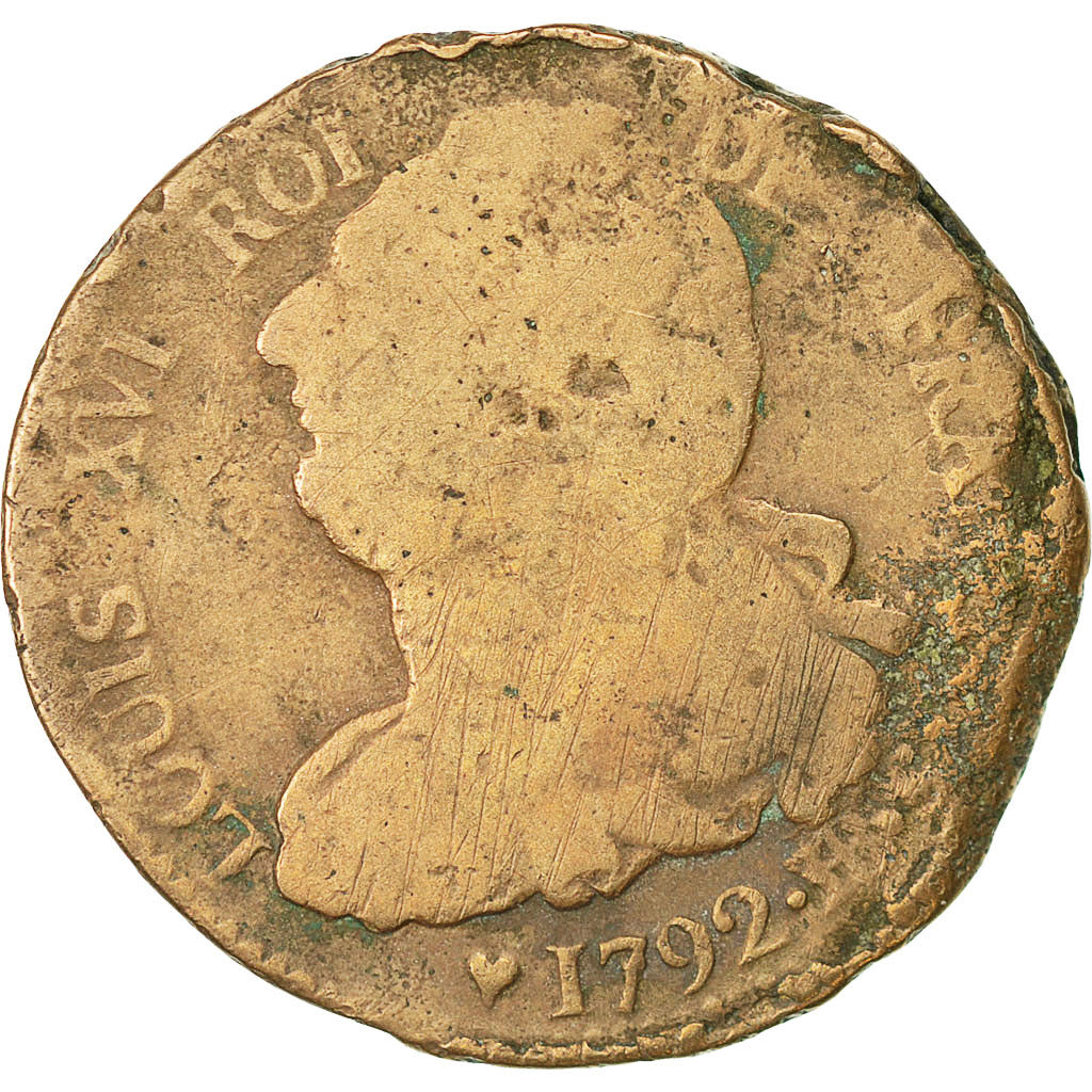 Coin, France, 2 sols français, 2 Sols, 1792, Strasbourg, F(12-15), Bronze