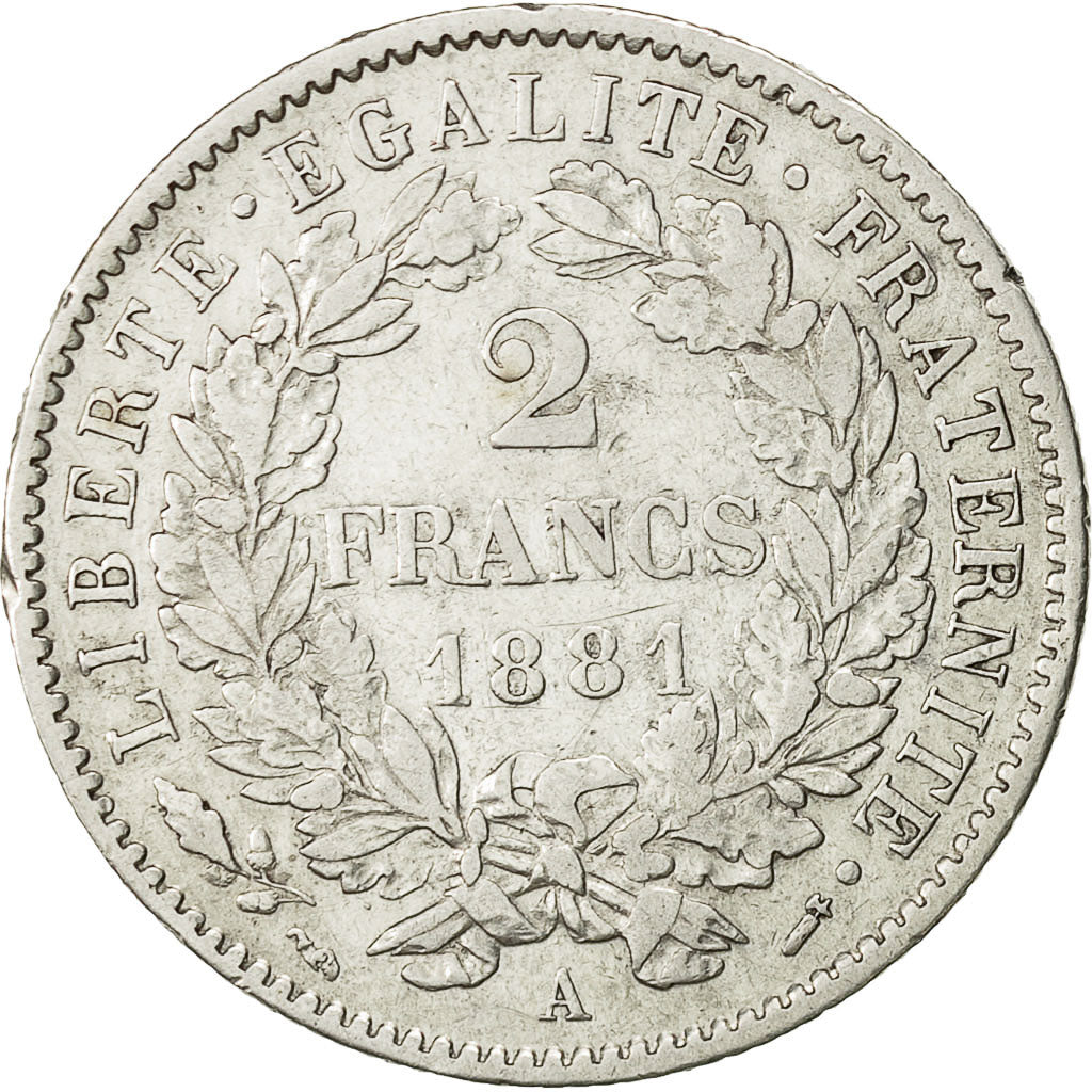 France, Cérès, 2 Francs, 1881, Paris, AU(50-53), Silver, KM:817.1