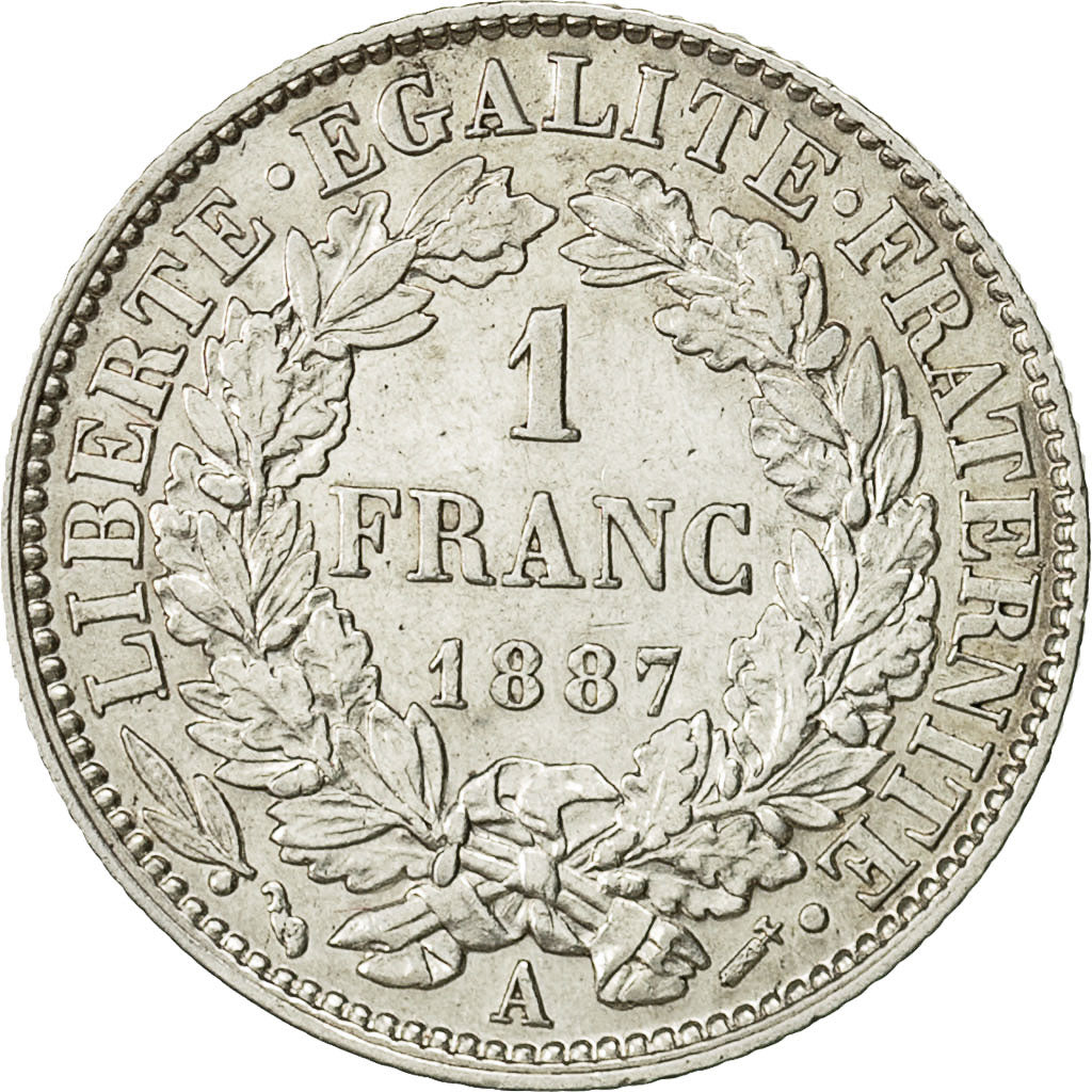 Coin, France, Cérès, Franc, 1887, Paris, MS(60-62), Silver, KM:822.1