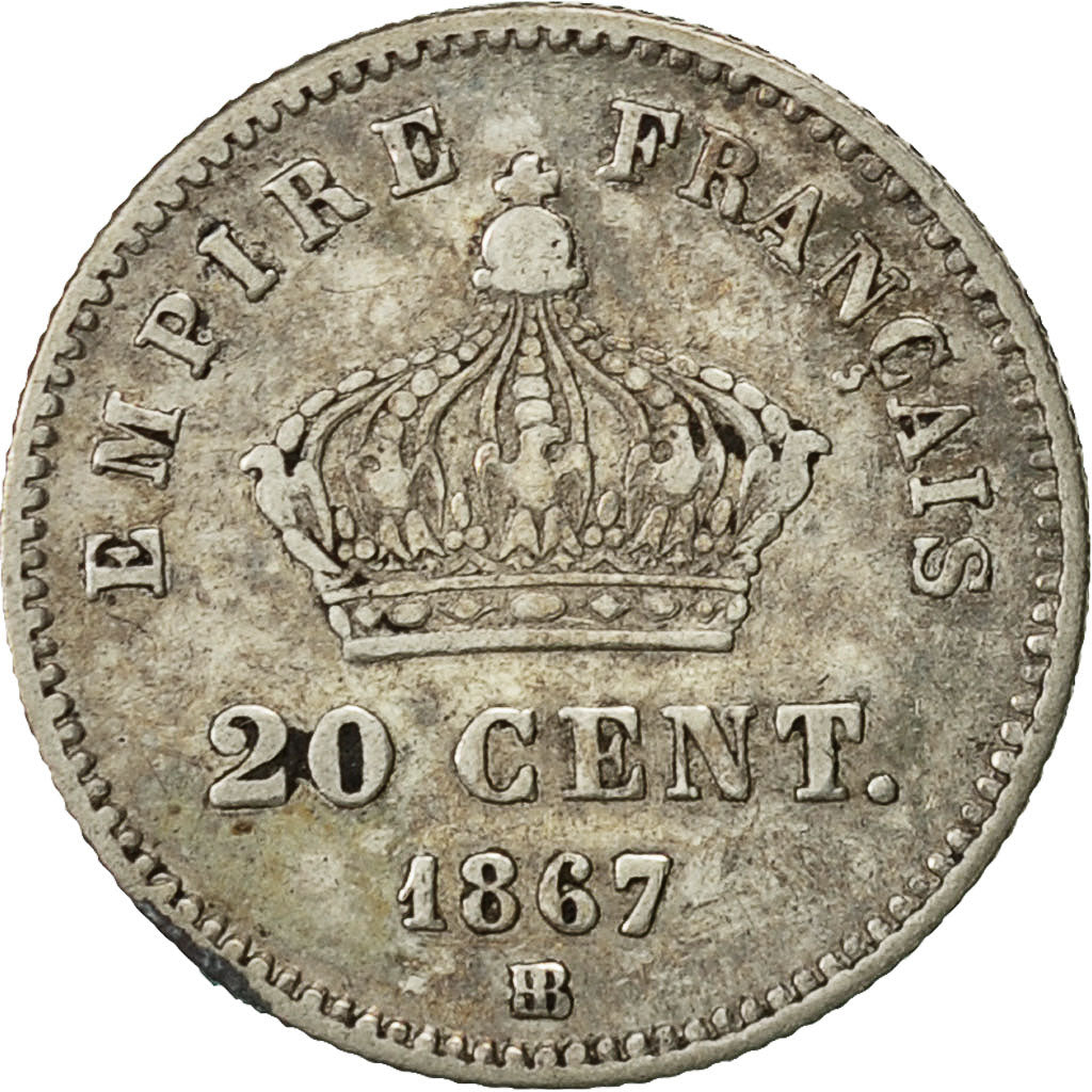 Frankreich, Napoleon III, Napoléon III, 20 Centimes, 1867, Strasbourg, S+