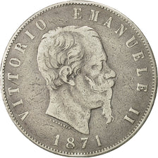 Coin, Italy, Vittorio Emanuele II, 5 Lire, 1871, Milan, VF(30-35), Silver