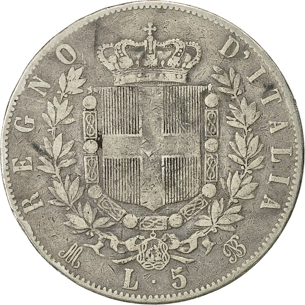 Coin, Italy, Vittorio Emanuele II, 5 Lire, 1871, Milan, VF(30-35), Silver