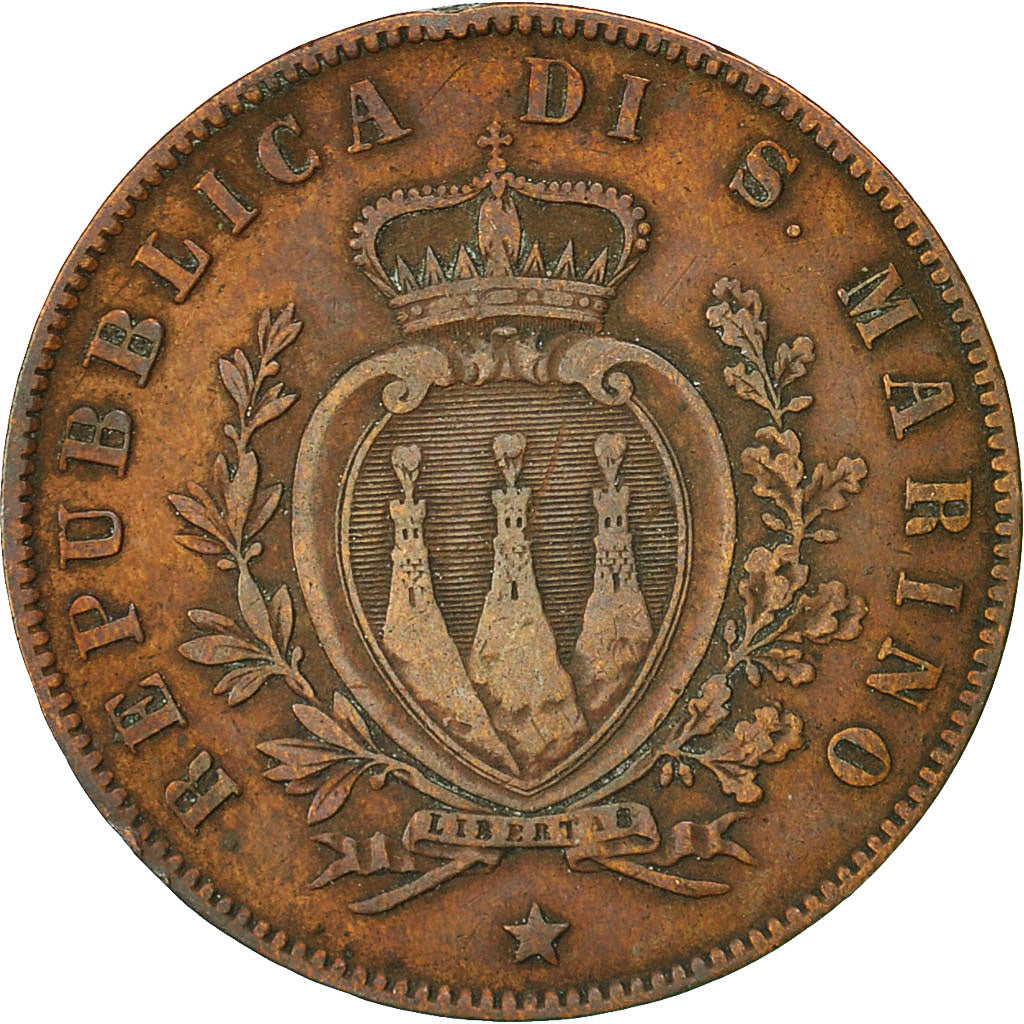 Coin, San Marino, 5 Centesimi, 1864, Milan, EF(40-45), Copper, KM:1